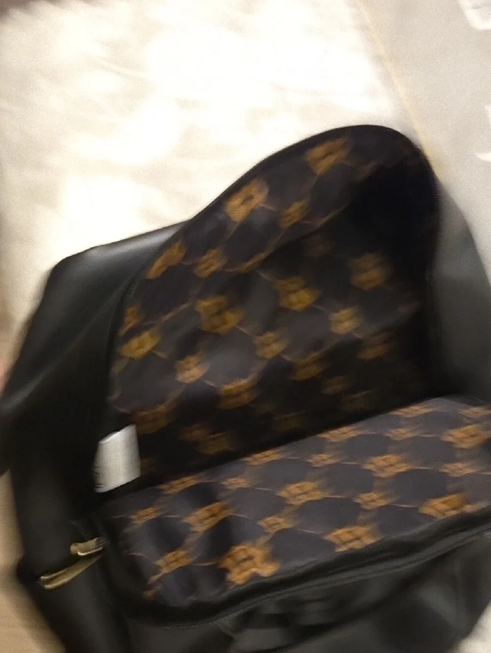 Black Faux Leather Backpack - Gold Accent